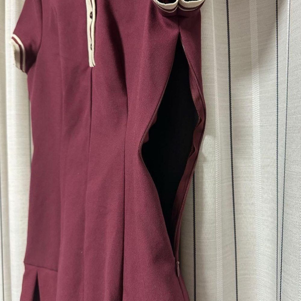ZARA Women’s Pleated Burgundy Dress Size L | Structured Fit & Flare Maroon - Picture 10 of 11